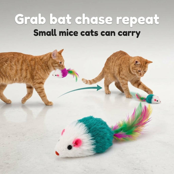 Smokey's Stash - Multi Color Faux Fur Cat Mice Toys (12-Pack)