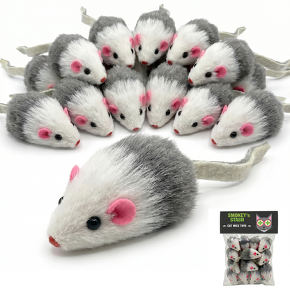 Smokey's Stash - Smokey's Stash Gray & White Faux Fur Cat Mice Toy 12 Pack