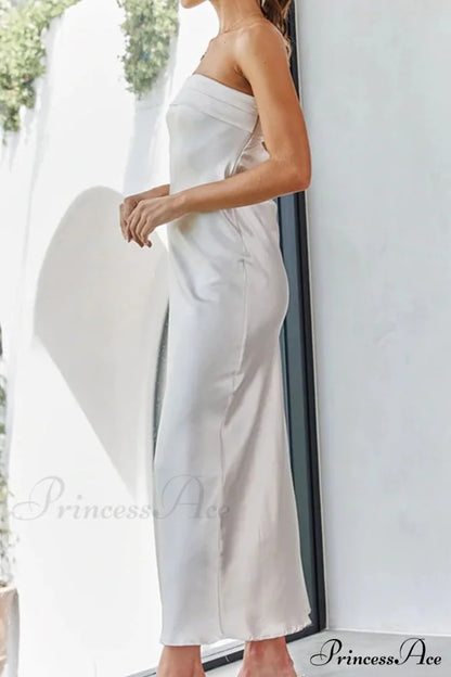 Solid Color Satin Strapless Dress