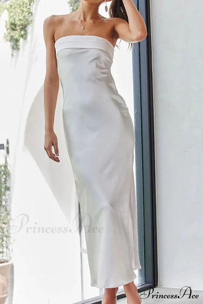 Solid Color Satin Strapless Dress