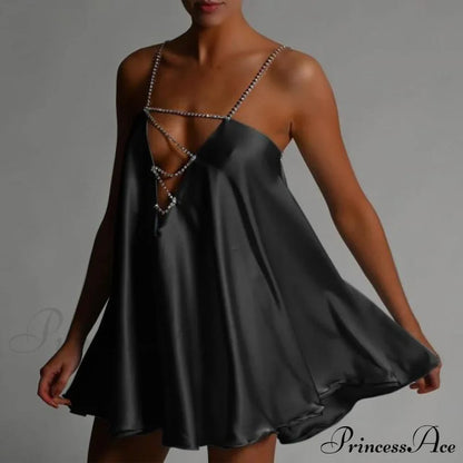 Solid Hollow V-neck A-line Mini Flared Dress