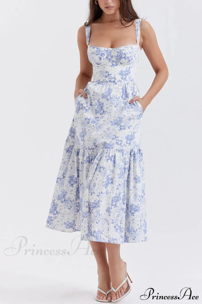 Strap A-Hem Stylish Floral Midi Dress