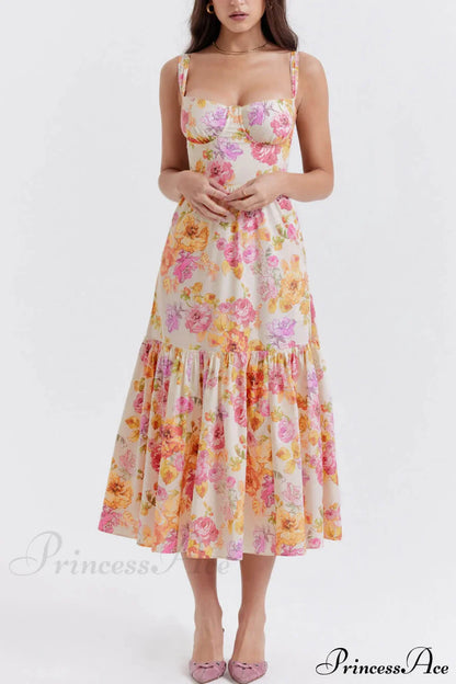 Strap A-Hem Stylish Floral Midi Dress