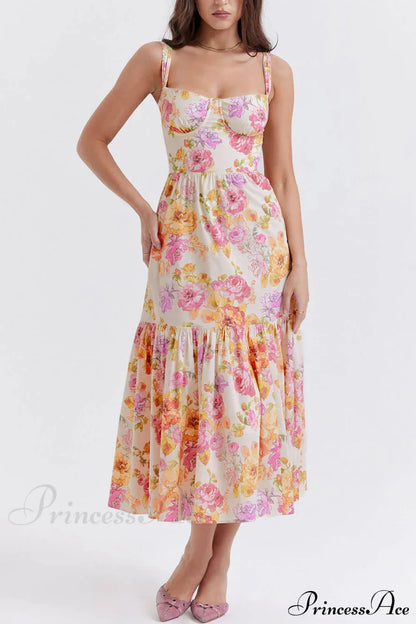 Strap A-Hem Stylish Floral Midi Dress
