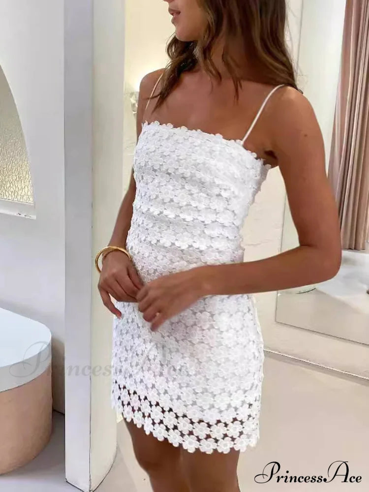 Summer Sexy Suspender Charming Lace Hollow Mini Dress