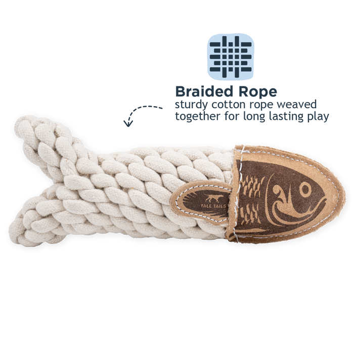 Tall Tails - Natural Leather Crunch Fish Rope Dog Toy - Dog.Dog.Cat.