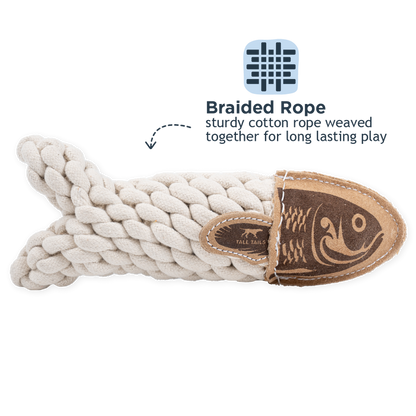 Tall Tails - Natural Leather Crunch Fish Rope Dog Toy - Dog.Dog.Cat.