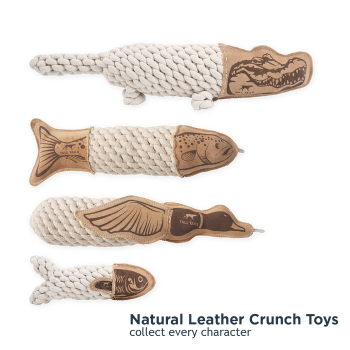 Tall Tails - Natural Leather Crunch Fish Rope Dog Toy - Dog.Dog.Cat.