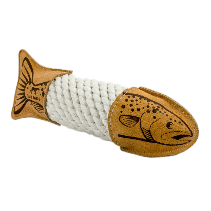 Tall Tails - Natural Leather Trout Rope Tug Dog Toy - 15" - Dog.Dog.Cat.