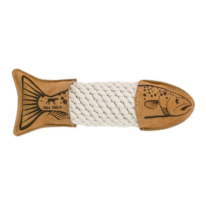 Tall Tails - Natural Leather Trout Rope Tug Dog Toy - 15" - Dog.Dog.Cat.