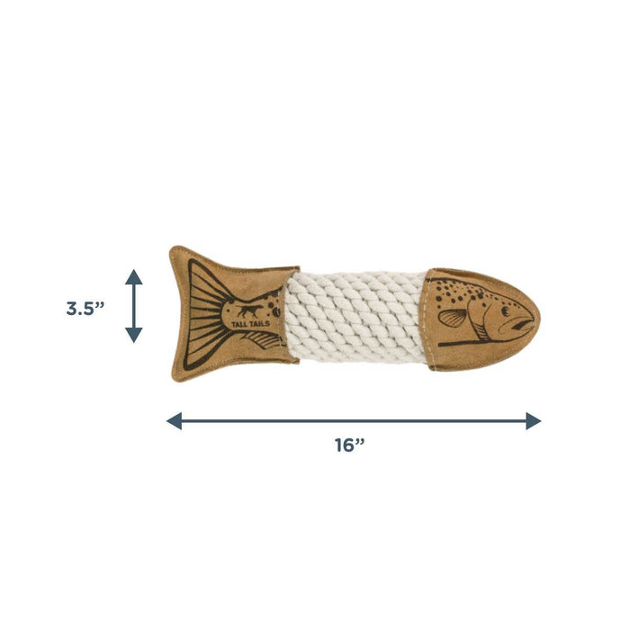 Tall Tails - Natural Leather Trout Rope Tug Dog Toy - 15" - Dog.Dog.Cat.