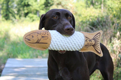 Tall Tails - Natural Leather Trout Rope Tug Dog Toy - 15" - Dog.Dog.Cat.