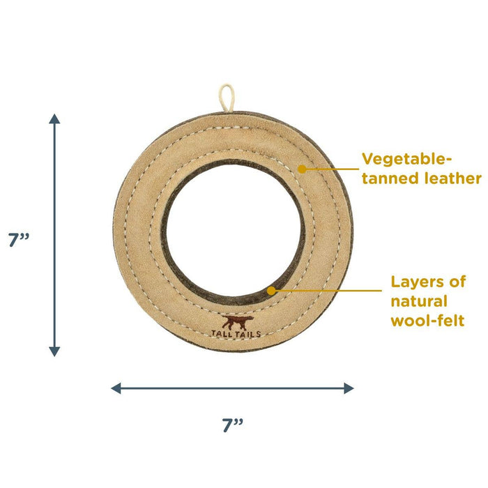 Tall Tails - Tall Tails Natural Leather & Wool Ring Toy - 7" - Dog.Dog.Cat.