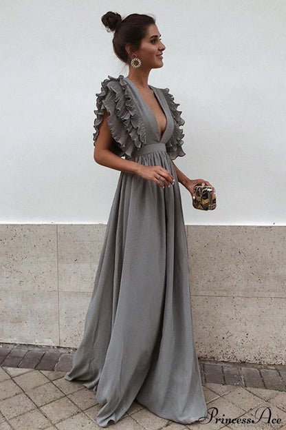 V Neck Ruffled High Waist Dress