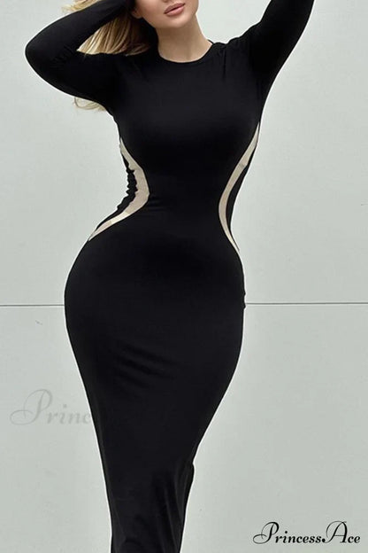 Wavy Slim Fit Midi Dress with Contrast