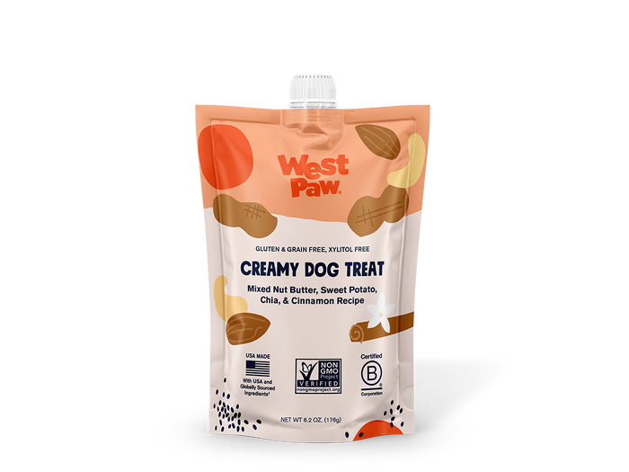 West Paw Nut Butter Dog Treat - Sweet Potato & Chia Seed - Healthy Creamy Treat - Dog.Dog.Cat.