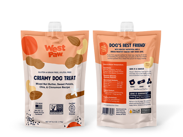 West Paw Nut Butter Dog Treat - Sweet Potato & Chia Seed - Healthy Creamy Treat - Dog.Dog.Cat.