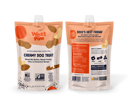 West Paw Nut Butter Dog Treat - Sweet Potato & Chia Seed - Healthy Creamy Treat - Dog.Dog.Cat.