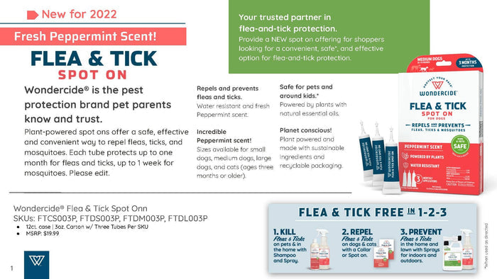 Pet Palette Distribution - Wondercide Flea & Tick Spot On for Dogs - Large - Peppermint - Dog.Dog.Cat.