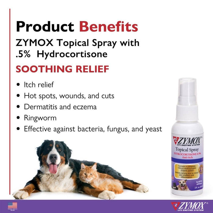 Pet Palette Distribution - Zymox Spray w/ .5% hydrocortisone  - 2 oz. bottle - Dog.Dog.Cat.