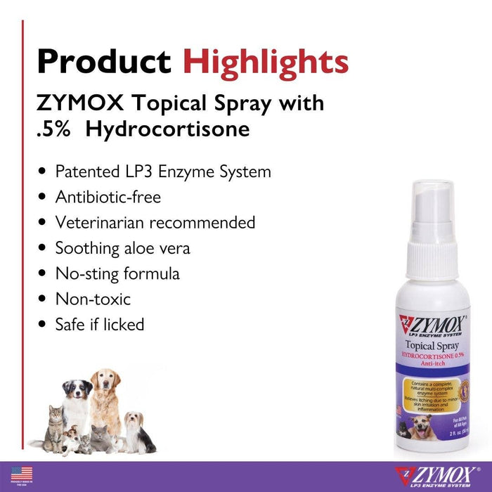 Pet Palette Distribution - Zymox Spray w/ .5% hydrocortisone  - 2 oz. bottle - Dog.Dog.Cat.