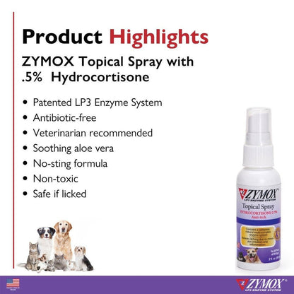 Pet Palette Distribution - Zymox Spray w/ .5% hydrocortisone  - 2 oz. bottle - Dog.Dog.Cat.