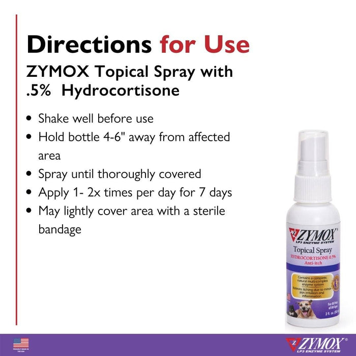Pet Palette Distribution - Zymox Spray w/ .5% hydrocortisone  - 2 oz. bottle - Dog.Dog.Cat.