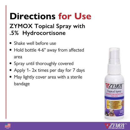 Pet Palette Distribution - Zymox Spray w/ .5% hydrocortisone  - 2 oz. bottle - Dog.Dog.Cat.